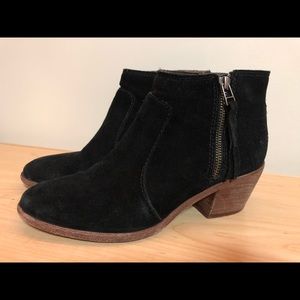 Madewell suede booties with stacked heel